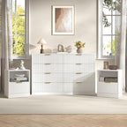 3-Piece Modern Bedroom Furniture Set, Wide 8-Drawer Dresser & 1-Drawer Nightstands Set of 2, Natural Wood Dresser and Nightstand Sets for Bedroom, Hallway, White