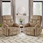 ABCASA Oversized Dual Motor Lay Flat Power Lift Recliner Chair Set of 2 for Elderly with Massage and Heat, Textile Large Recliner Chair, Lift Chairs Recliner with Lumbar Pillow, Cup Holder, Beige