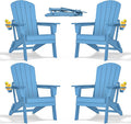 nevilywood Folding Adirondack Chair with Cup Holder Set of 4, HDPE Patio Chairs,All-Weather Outdoor Chairs for Backyard, Deck,Fire Pit-LightBlue