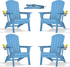 nevilywood Folding Adirondack Chair with Cup Holder Set of 4, HDPE Patio Chairs,All-Weather Outdoor Chairs for Backyard, Deck,Fire Pit-LightBlue