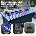 Patio Furniture Set, 6 Pcs Metal Outdoor Conversation Set, 2 Rocker Chairs, 2 Ottomans and 3 Seater Sofa with 5.75" Extra Thick Cushion and Gas Fire Pit Table, Blue