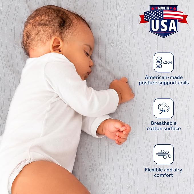 Sealy Baby Flex Cool 2 Stage Breathable Crib Mattress with Toddler Bed Fit, Waterproof & Airy Cotton Cover, 204 Premium Coils, GREENGUARD Gold Certified, Safety & Quality Tested, Made in USA, 52x28"