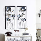 Deco 79 Metal Floral Home Wall Decor Wall Sculpture with Black Frames and Butterfly Accents, Set of 2 Wall Art 12"W, 28"H, Teal