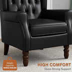 High Back Accent Chair, Faux Leather High Wingback Chair for Living Room, Button-Tufted Upholstered Armchair with Solid Wood Legs, Comfy Single Sofa Reading Chair for Bedroom, Black