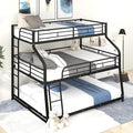 Twin XL/Full XL/Queen Triple Bunk Bed with Long and Short Ladder & Full-Length Guardrails,3 Bed Frame in 1 w/Stairs,Easy Assembly,for Adult Kid Boy Girl Teen,Black