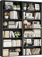 FOTOSOK 70.8" Tall Bookcase Shelf, 6 Tier Wide Bookshelf with Storage, Billy Bookcase Set of 2, Large Bookshelf for Living Room, Home Office, Black