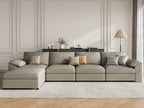 EASE MOOSE Oversized Modular Sectional Sofa,Leather Sectional Couch with Deep Seat,Extra Large L Shaped Couch,Modern Comfy Scratch Resistant Faux Leather Material Sofa,Light Grey