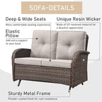 HUMMUH 7-Piece Patio Furniture Set with Fire Pit,Wicker Patio Glider Loveseat Outdoor Swivel Rocker Chairs with Ottomans for Backyard,Poolside,Deck