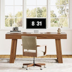 Tribesigns 55" Wide Desktop Executive Desk with Drawer, Retro Brown Computer Office Desk, Modern Wood Business Workstation Table for Home Office