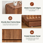 Fluted 3 Drawer Dressers for Bedroom, 31.5" Wide Large Mid Century Modern Nightstand 2 Sets W/3 Storage Drawers , Wood Dresser & Chest of Drawers with Curved Profile for Living Room (Walnut)