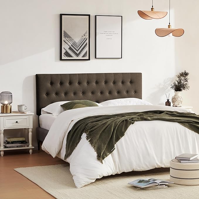 Tufted Upholstered Headboard Queen Size, Solid Wood Head Board with Durable Metal Legs, Adjustable Height Bed headboard from 37” to 51” Fabric Headboard in Button Design, Chocolate