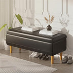 VECELO 44.5" Storage Ottoman Bench, Black Ottoman with Storage, Safety Hinge & Solid Wood Legs, Faux Leather Upholstered Ottoman with Seat for Living Room, Entryway, Holds up to 330 lb
