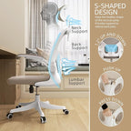 Monhey Office Chair Ergonomic Desk Chair with Lumbar Support&Headrest&Flip-up Arms Height Adjustable Rocking Swivel High Back Computer Chair Warm Taupe Mesh Study Chair (04White+Khaki)