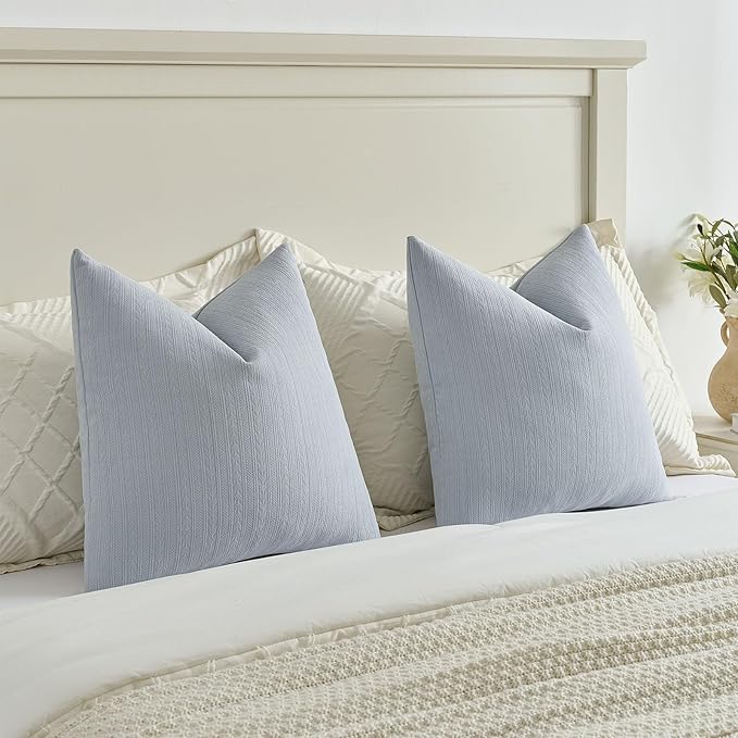 FUTEI Light Blue Decorative Throw Pillow Covers 26x26 Inch Set of 2,Soft Cozy Wheat Ear Striped Patterns Euro Pillow Shams,Modern Home Decor for Couch Bed Living Room