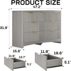 Marsail Fluted 7-Drawer Wide Wooden Dresser, Smooth Gliding Drawers & Large Capacity Storage Space, Modern Organizer Cabinet for Bedroom or Hallway, Light Grey