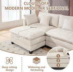Plush Modular Cloud Sofa Set with Ottoman | L/U-Shaped Deep Seating Chenille Sectional for Family Living Room