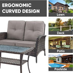 HUMMUH Outdoor Loveseat Sofa 2-Seat PE Wicker Outdoor Couch with Coffee Table,Deep Seat High Back Outdoor Patio Furniture for Patio,Garden,Porch,Deck(Grey)
