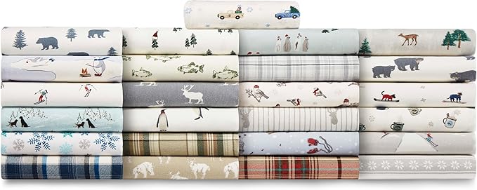 Eddie Bauer - Flannel Sheets Queen Size, Anti-Pilling & Wrinkle Resistant Cotton, Touchably Soft for All-Season Comfort - Bed Sheets with Matching Pillowcases & Fitted Sheet (Ski Slope White)