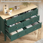 6 Drawers Green Dresser for Bedroom, 47" Wide Wood Modern Chest of Drawers, Shaker Style, Modular Dresser TV Stand for Bedroom, Living Room, Hallway (Green)