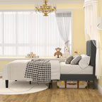 VECELO Twin Size Bed Frame with Upholstered Headboard, Velvet Platform Bedframe Mattress Foundation, Strong Wood Slat Support, No Box Spring Needed,Grey