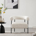 Boucle Modern Accent Chair with Curved Back, Small Living Room Vanity Chair, White Comfy Sherpa Barrel Armchair with Metal Legs & Upholstered for Bedroom, Makeup Room