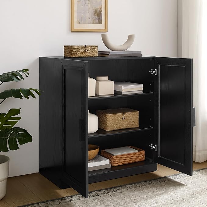 Crosley Furniture Essen Stackable Kitchen Pantry Storage Cabinet with Doors and Shelves, Accents Cabinets, Black