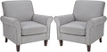 PrimeZone Comfy Accent Chair Set of 2, Mid-Century Modern Fabric Living Room Chair Reading Chair with Soft Cushion, Nailhead Trim & Rolled Armrest, Arm Chair Sofa Chair for Bedroom Waiting Room,Grey