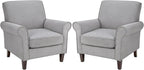 PrimeZone Comfy Accent Chair Set of 2, Mid-Century Modern Fabric Living Room Chair Reading Chair with Soft Cushion, Nailhead Trim & Rolled Armrest, Arm Chair Sofa Chair for Bedroom Waiting Room,Grey