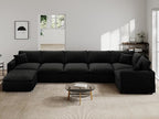 Modern Sectional Linen Couch for Living Room V-Shape Sofas,7 Seat Modular Cloud Sofas,Couches Cushion Covers Removable,Cozy Feather Down Sofa for Apartment Black