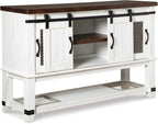 Signature Design by Ashley Valebeck Farmhouse Dining Room Server or Buffet Cabinet, White & Brown