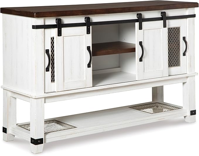 Signature Design by Ashley Valebeck Farmhouse Dining Room Server or Buffet Cabinet, White & Brown