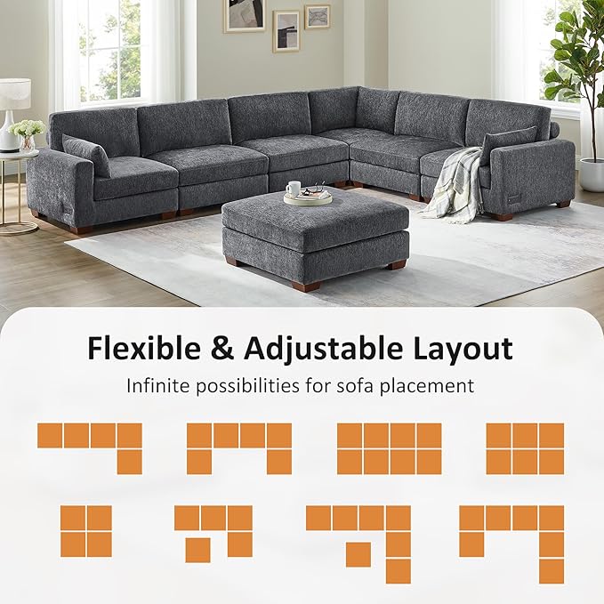 VANOMi Large Modular Sectional Sofa, Oversized Couch with Charging Station, Cloud Couch Deep Seat Sofa with Thick Cushion, Convertible Sectional Couches for Living Room Office Apartment