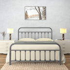 Golden Gate Beds Vintage Style Metal Bed Frame with Wrought Iron Headboard and Footboard, Classic Platform Bedframe Storage, No Box Spring Needed, Mattress Foundation, Silver, Queen Size