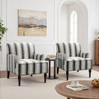 Pia Ricco Stripe Accent Chair-Modern Nailhead Trim & Wood Legs Armchair - Comfy Living Room, Bedroom, or Home Office Seating-Black