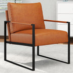 CANMOV Modern Accent Chair Set of 4, PU Leather Armchair with Metal Frame,Comfy Single Reading Chair with Soft Padded Backrest and Cushion for Living Room, Bedroom,Reading Room,Office,Brown