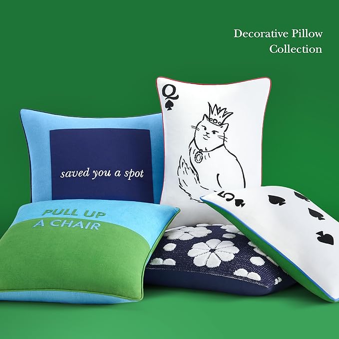 Kate Spade New York 5 of Spades Reversible Decorative Pillow, 14" x 20" Throw Pillow for Bed or Sofa, Cotton Cover, Black, White, Blue and Green, 14 x 20, Multi