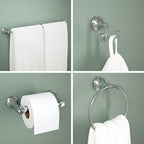 Franklin Brass Woodruff 4-Piece Bathroom Set Polished Chrome 18" + 6" Towel Rack, Toilet Paper Holder, Hand Towel Holder, Hook | 4-Piece Bath Hardware Accessories Set WDRF64-PC
