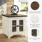 Signature Design by Ashley Wystfield Farmhouse End Table with Storage, Distressed White & Brown Finish