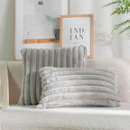 DEELAND Pack of 2,Double-Sided Faux Fur Plush Decorative Throw Pillow Covers Fuzzy Striped Soft Pillowcase Cushion Covers for Sofa Couch Bedroom Lightgrey 20x20 inch
