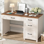 Vabches Farmhouse 47" Executive Desk with 4 Drawers, Computer Desk with File Drawer and Charging Station, Workstation for Home Office, Study.（Unique White）