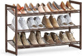 SONGMICS Shoe Rack, 3-Tier Shoe Organizer, Metal Shoe Storage for Garage, Stackable Shoe Shelf, with Adjustable Flat or Angled Shelves, 9-12 Pairs, Bronze ULMR03A