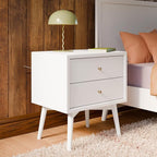 Babyletto Palma Small Nightstand with 2-Drawers - Assembled Modern Bedside Table for Small Spaces - GREENGUARD Gold Certified - Durable Wood Night Stand & Kids Bed Side Table for Bedroom - White