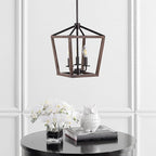 JONATHAN Y JYL1321A Pagoda 10" 3-Light Iron Farmhouse Industrial Lantern LED Pendant, Rustic, Bohemian, Coastal, for Dining Room, Kitchen, Living Room, Oil Rubbed Bronze/Faux Wood