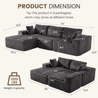 Apicizon 113" Sectional Sofa Couch for Living Room, 3 Seat Boneless Sofa with Chaise Longue, L-Shape Modular Sectional Couches with Deep Seat for Apartment，No Assembly Required (Stripe Corduroy Gray)