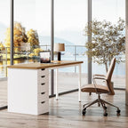 Tribesigns Modern Simple Computer Desk, 47 Inches PC Desk with 5 Reversible Drawers, Rustic Brown Study Writing Table Workstation for Home Office Small Spaces (Walnut+White)