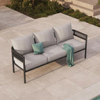 Gand Patio Outdoor 3-Seat Couch Sofa, Wicker Conversation Set with Thick Cushion for Porch, Garden, Yard, Beige