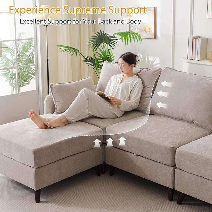 104'' Modular Sectional Sofa with All Seats Storage, Oversized Sleeper Sofa Bed for Living Room,3-Seater Comfy Cloud Couches with Movable Ottoman,Big Sectional for Bedroom,Velet,Khaki