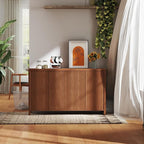 YOUDENOVA Fluted Buffet Cabinet with Storage, Modern Sideboard Cabinets with 4 Doors & Adjustable Shelves, Accent 56” Credenza Storage Cabinet, Wood Entryway Cabinet for Living Room Hallway, Brown