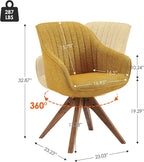 Zouron Mid Century Modern Accent Chair with Wooden Legs, Upholstered Swivel Chair No Wheels, Side Accent Armchair Vanity Chair for Small Space Home Office Living Room Bedroom, Yellow