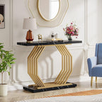 Tribesigns Gold Console Table, Faux Marble Entryway Table Narrow Sofa Table with Geometric Metal Base, 40 Inch Modern Accent Table Entrance Table for Living Room, Hallway, Foyer, Black
